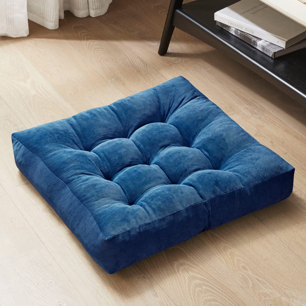Degrees Of Comfort Square Large Pillows Seating For Adults, Tufted Corduroy Floor Cushions For Living Room Tatami, Navy Blue, 22